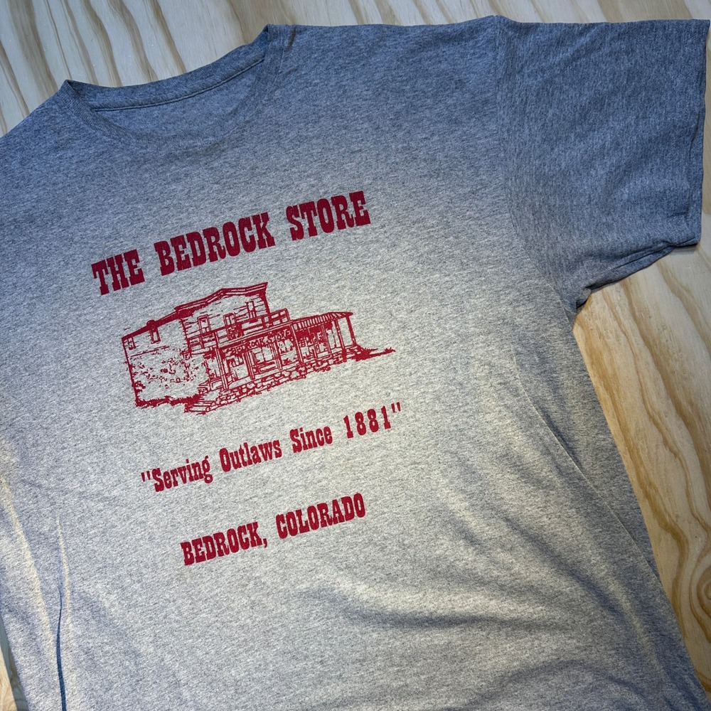 The Bedrock Store Colorado Serving Outlaws Since 1881 Graphic T-Shirt Gray XL